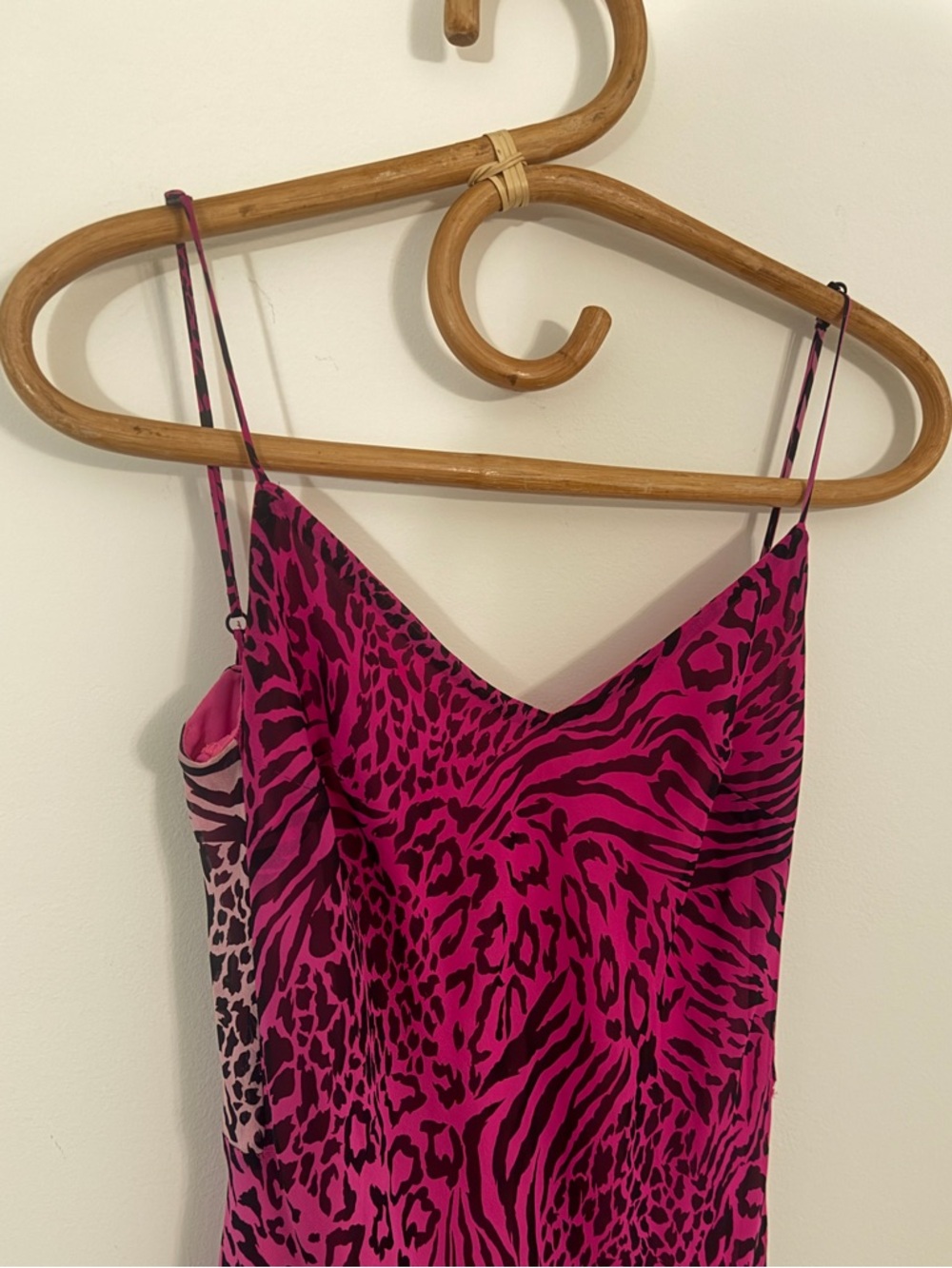 VINTAGE BETSEY JOHNSON SILK HOT PINK ANIMAL PRINT CHEETAH MIDI MAXI DRESS XS P - Picture 2 of 8